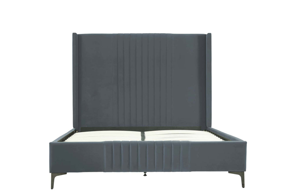 Manhattan Comfort Promenade Mid-Century Modern Velvet Upholstered Queen Bed in Gray
