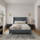 Manhattan Comfort Promenade Mid-Century Modern Velvet Upholstered Queen Bed in Gray