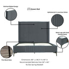 Manhattan Comfort Promenade Mid-Century Modern Velvet Upholstered Queen Bed in Gray