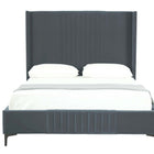 Manhattan Comfort Promenade Mid-Century Modern Velvet Upholstered Queen Bed in Gray
