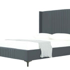 Manhattan Comfort Promenade Mid-Century Modern Velvet Upholstered Queen Bed in Gray