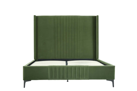 Manhattan Comfort Promenade Mid-Century Modern Velvet Upholstered Queen Bed in Moss Green