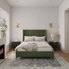 Manhattan Comfort Promenade Mid-Century Modern Velvet Upholstered Queen Bed in Moss Green
