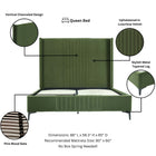 Manhattan Comfort Promenade Mid-Century Modern Velvet Upholstered Queen Bed in Moss Green