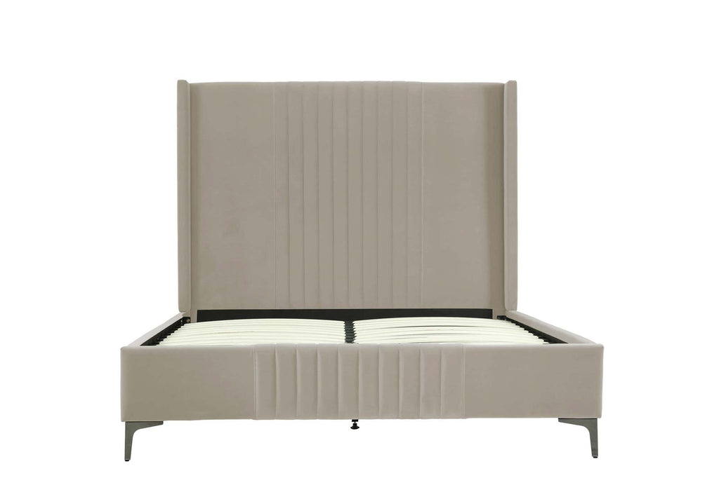Manhattan Comfort Promenade Mid-Century Modern Velvet Upholstered Queen Bed in Rustic Taupe