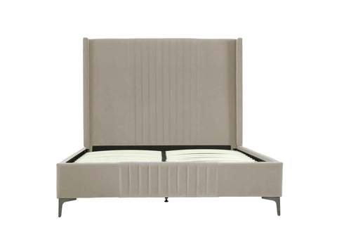 Manhattan Comfort Promenade Mid-Century Modern Velvet Upholstered Queen Bed in Rustic Taupe