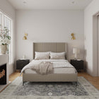 Manhattan Comfort Promenade Mid-Century Modern Velvet Upholstered Queen Bed in Rustic Taupe