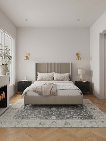 Manhattan Comfort Promenade Mid-Century Modern Velvet Upholstered Queen Bed in Rustic Taupe