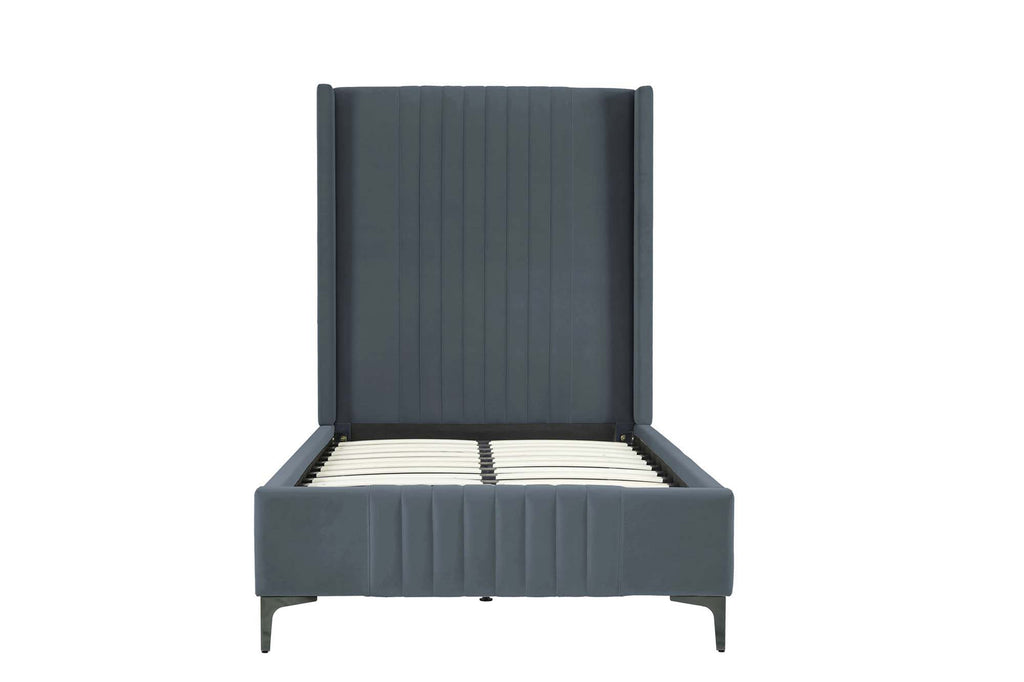 Manhattan Comfort Promenade Mid-Century Modern Velvet Upholstered Twin Bed in Gray