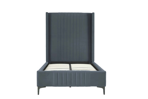 Manhattan Comfort Promenade Mid-Century Modern Velvet Upholstered Twin Bed in Gray