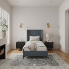 Manhattan Comfort Promenade Mid-Century Modern Velvet Upholstered Twin Bed in Gray