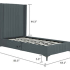 Manhattan Comfort Promenade Mid-Century Modern Velvet Upholstered Twin Bed in Gray