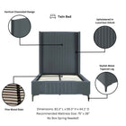 Manhattan Comfort Promenade Mid-Century Modern Velvet Upholstered Twin Bed in Gray