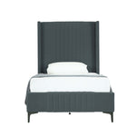 Manhattan Comfort Promenade Mid-Century Modern Velvet Upholstered Twin Bed in Gray