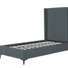 Manhattan Comfort Promenade Mid-Century Modern Velvet Upholstered Twin Bed in Gray