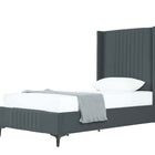 Manhattan Comfort Promenade Mid-Century Modern Velvet Upholstered Twin Bed in Gray