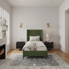 Manhattan Comfort Promenade Mid-Century Modern Velvet Upholstered Twin Bed in Moss Green