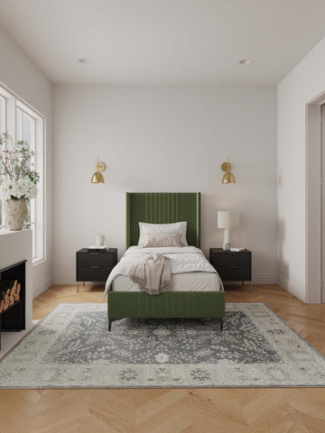 Manhattan Comfort Promenade Mid-Century Modern Velvet Upholstered Twin Bed in Moss Green
