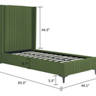 Manhattan Comfort Promenade Mid-Century Modern Velvet Upholstered Twin Bed in Moss Green