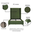 Manhattan Comfort Promenade Mid-Century Modern Velvet Upholstered Twin Bed in Moss Green