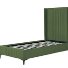 Manhattan Comfort Promenade Mid-Century Modern Velvet Upholstered Twin Bed in Moss Green