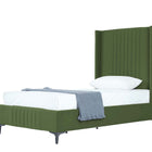 Manhattan Comfort Promenade Mid-Century Modern Velvet Upholstered Twin Bed in Moss Green