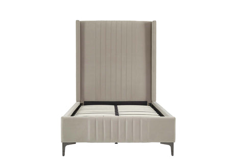Manhattan Comfort Promenade Mid-Century Modern Velvet Upholstered Twin Bed in Rustic Taupe