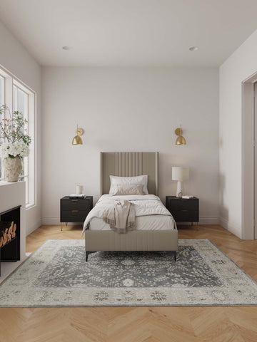 Manhattan Comfort Promenade Mid-Century Modern Velvet Upholstered Twin Bed in Rustic Taupe