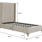 Manhattan Comfort Promenade Mid-Century Modern Velvet Upholstered Twin Bed in Rustic Taupe