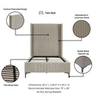 Manhattan Comfort Promenade Mid-Century Modern Velvet Upholstered Twin Bed in Rustic Taupe