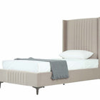 Manhattan Comfort Promenade Mid-Century Modern Velvet Upholstered Twin Bed in Rustic Taupe