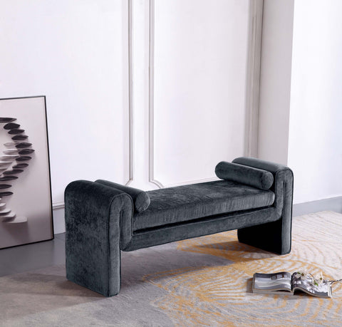 Manhattan Comfort Concord Modern Glam Chenille Accent Bench in Black