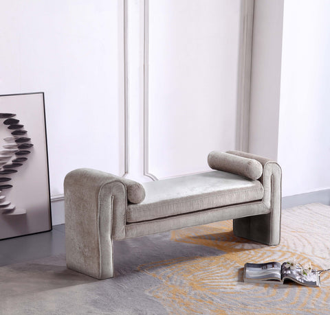 Manhattan Comfort Concord Modern Glam Chenille Accent Bench in Dove