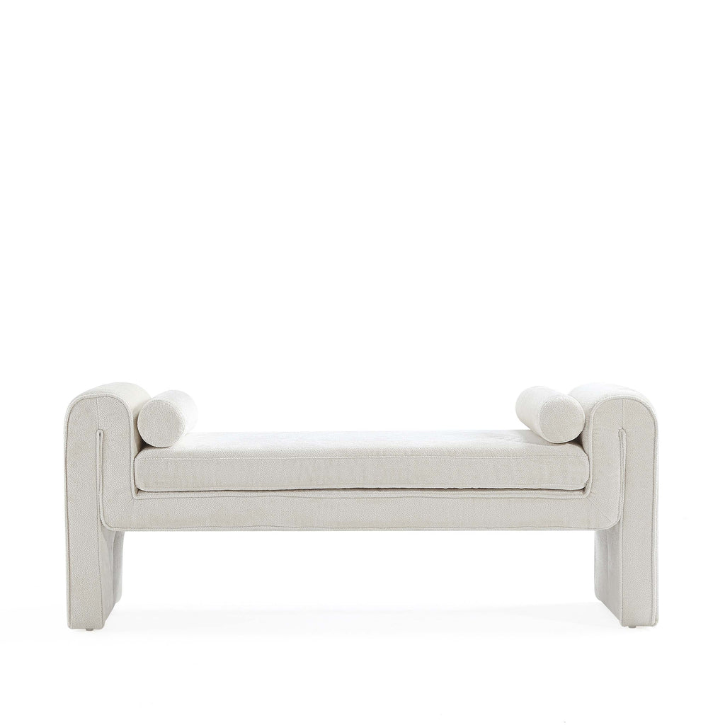 Manhattan Comfort Concord Modern Glam Chenille Accent Bench in Ivory