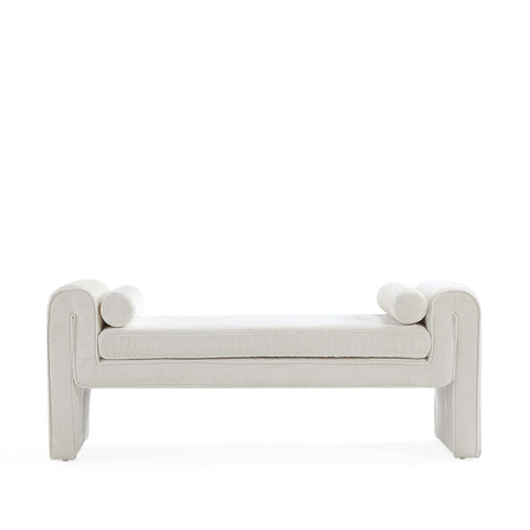 Manhattan Comfort Concord Modern Glam Chenille Accent Bench in Ivory