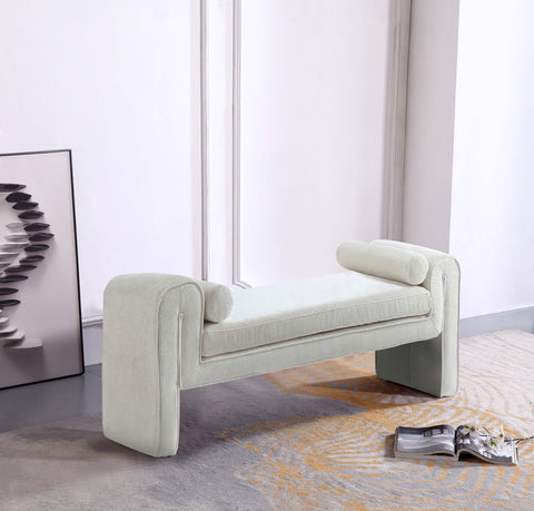 Manhattan Comfort Concord Modern Glam Chenille Accent Bench in Ivory