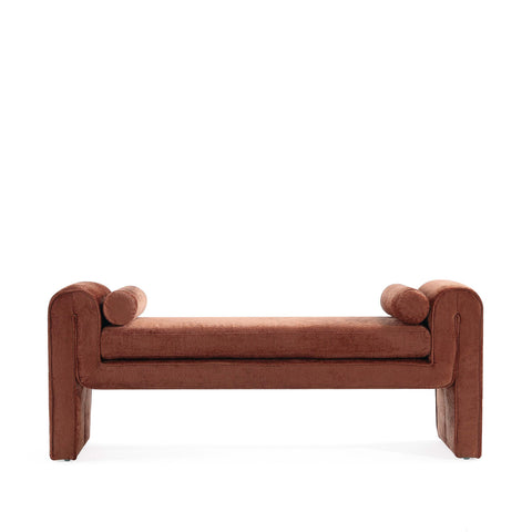 Manhattan Comfort Concord Modern Glam Chenille Accent Bench in Terracotta