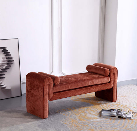Manhattan Comfort Concord Modern Glam Chenille Accent Bench in Terracotta