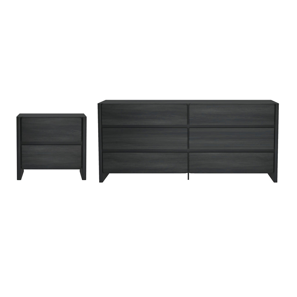 Manhattan Comfort Linda Modern 2-Piece Dresser and Nightstand in Charcoal Gray