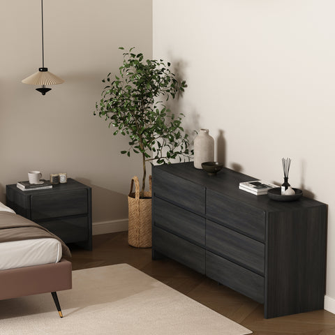 Manhattan Comfort Linda Modern 2-Piece Dresser and Nightstand in Charcoal Gray