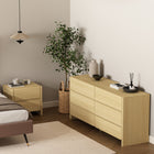 Manhattan Comfort Linda Modern 2-Piece Dresser and Nightstand in Natural Oak