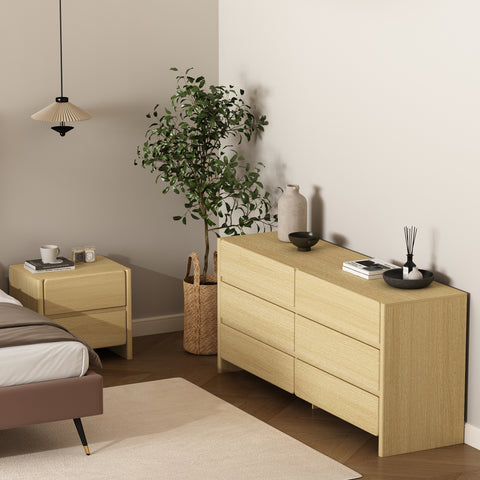 Manhattan Comfort Linda Modern 2-Piece Dresser and Nightstand in Natural Oak