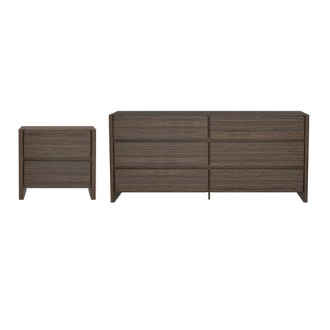 Manhattan Comfort Linda Modern 2-Piece Dresser and Nightstand in Walnut Brown