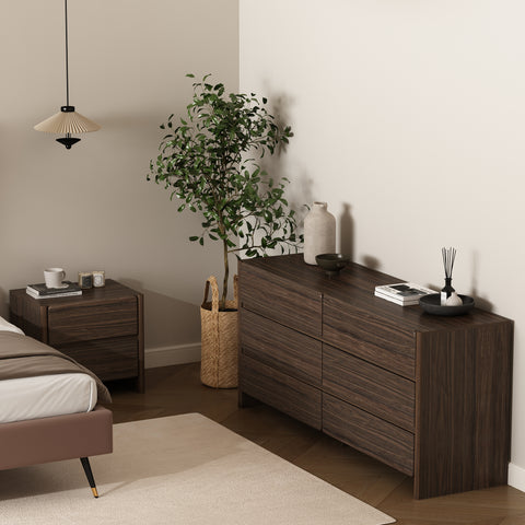 Manhattan Comfort Linda Modern 2-Piece Dresser and Nightstand in Walnut Brown
