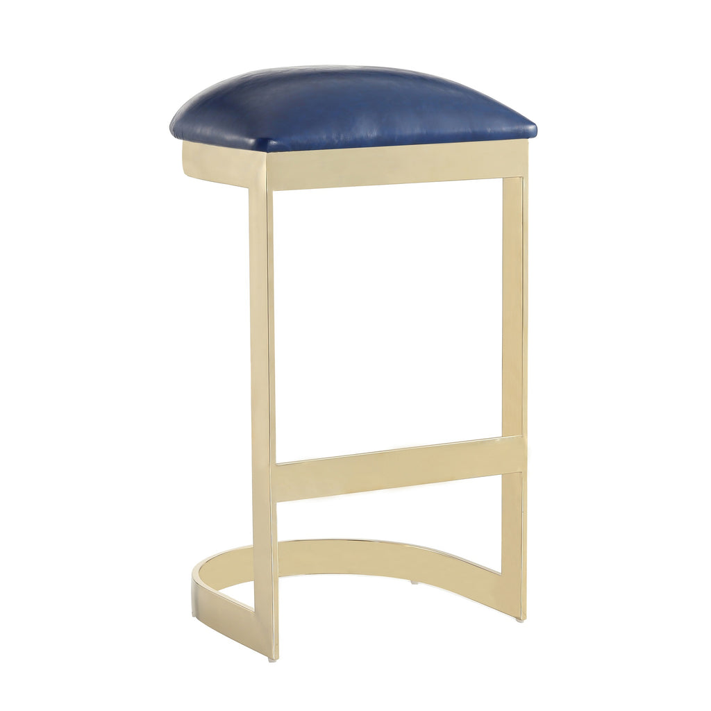 Manhattan Comfort Aura Modern Metal Upholstered Barstool in Blue