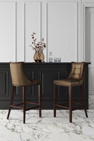 Manhattan Comfort Fifth Avenue Traditional Wood Upholstered Barstool in Bronze