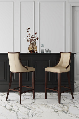 Manhattan Comfort Fifth Avenue Traditional Wood Upholstered Barstool in Cream