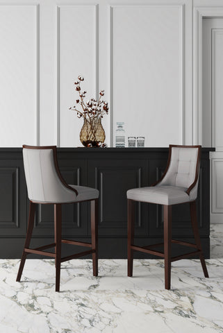 Manhattan Comfort Fifth Avenue Traditional Wood Upholstered Barstool in Light Gray