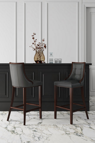 Manhattan Comfort Fifth Avenue Traditional Wood Upholstered Barstool in Graphite