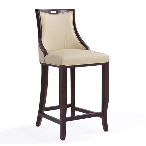 Manhattan Comfort Emperor Traditional Wood Upholstered Barstool in Cream